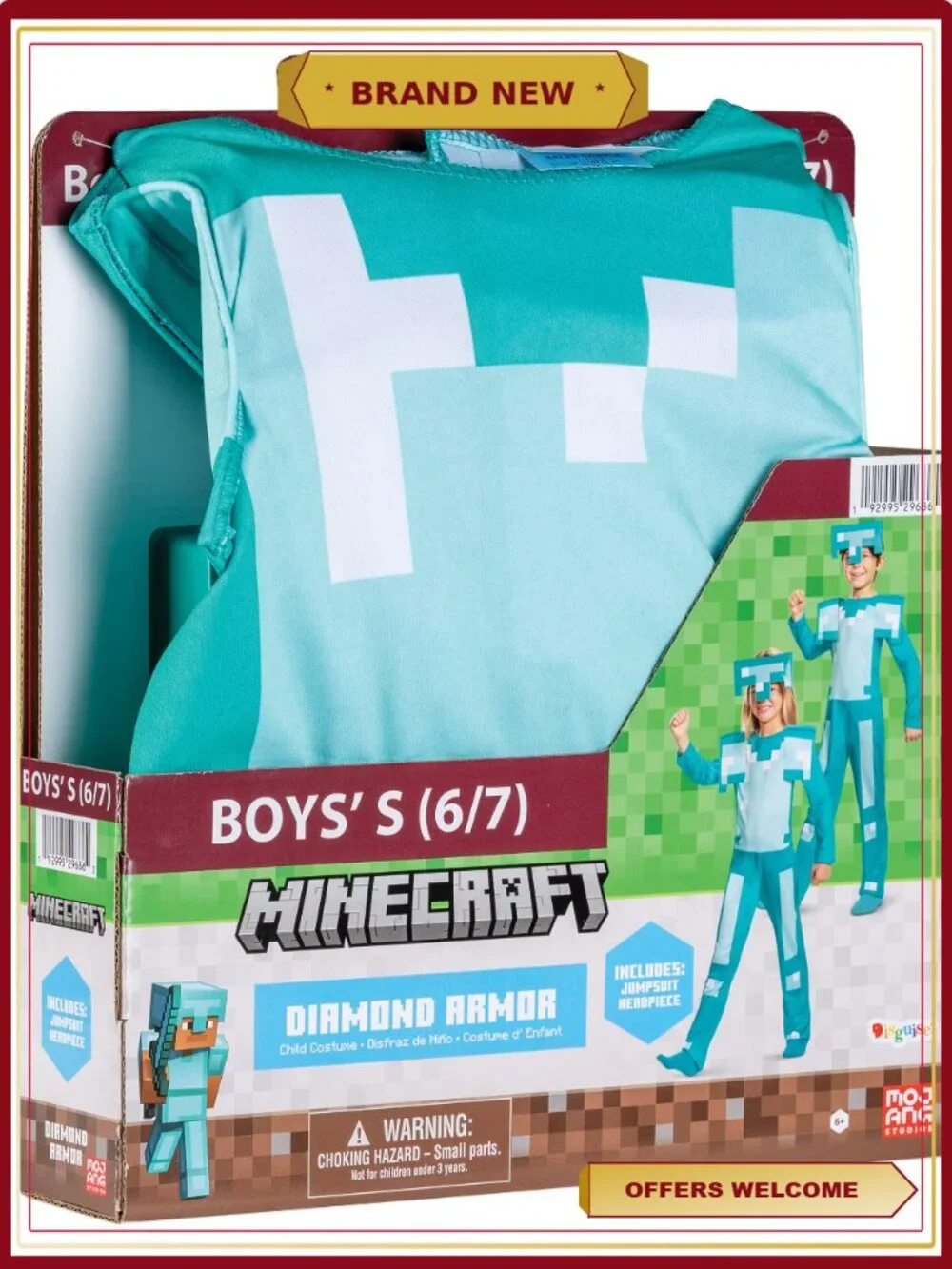 Minecraft Diamond Armor Halloween Costume Kids Boys Size S Classic Jumpsuit